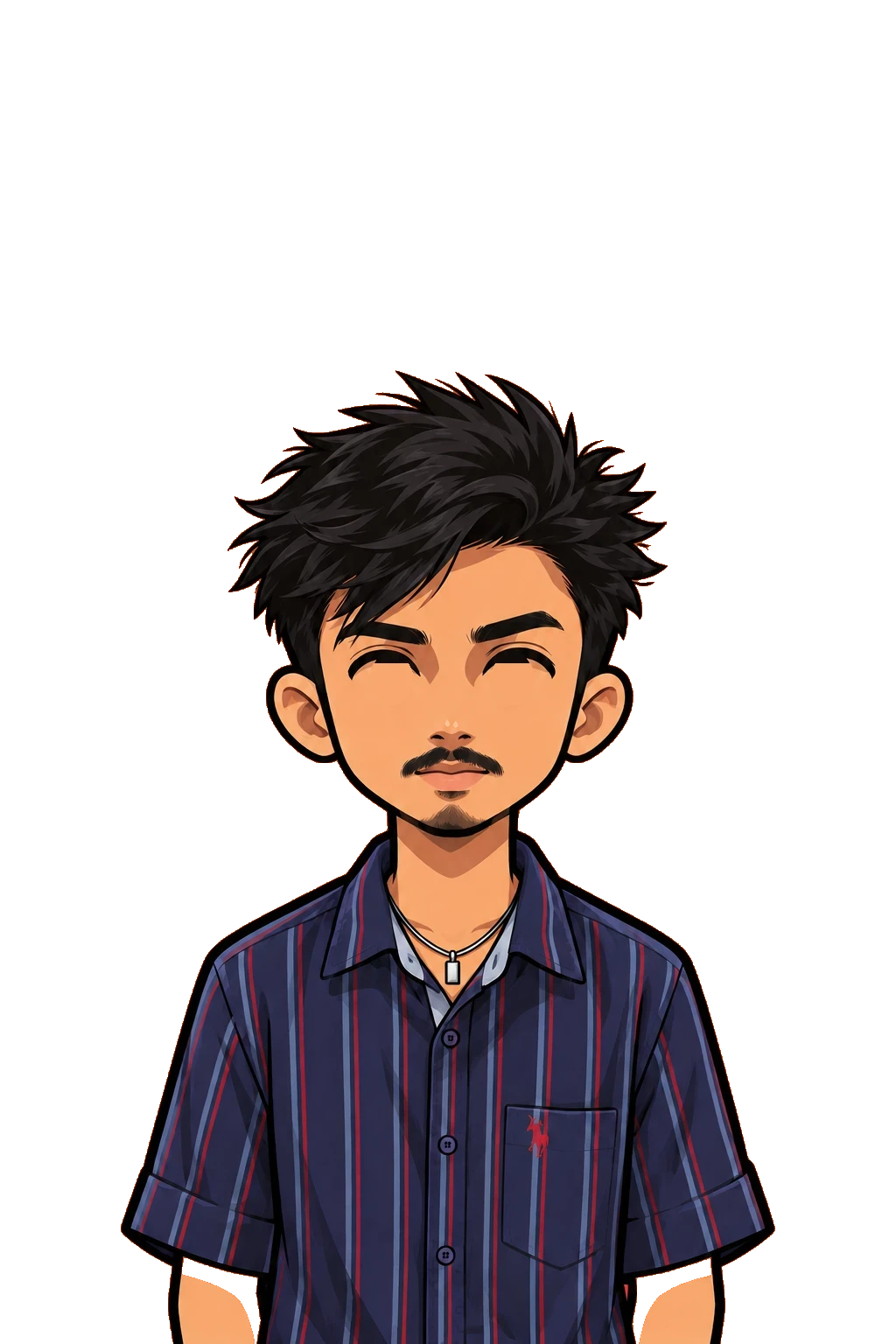 Cartoon portrait of Athul in a striped shirt; his eyes follow your cursor